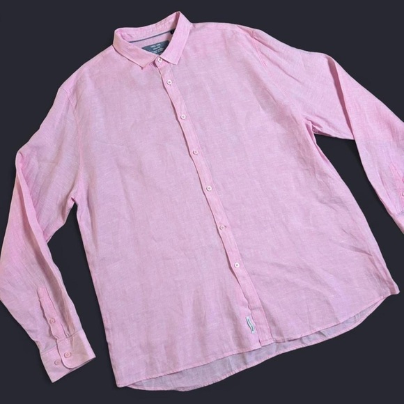 Free Line Athens 100% Linen Long Sleeve Button Down Shirt Size XL Pink Regular - Picture 3 of 8